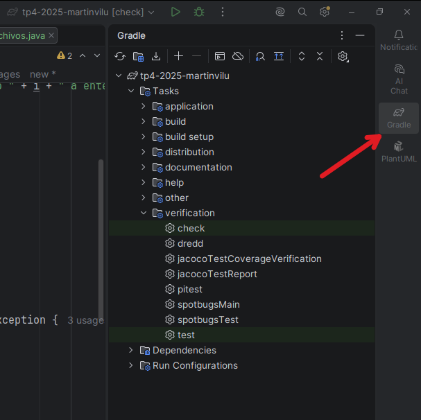 Panel de Gradle en IntelliJ IDEA mostrando todas las tareas disponibles.